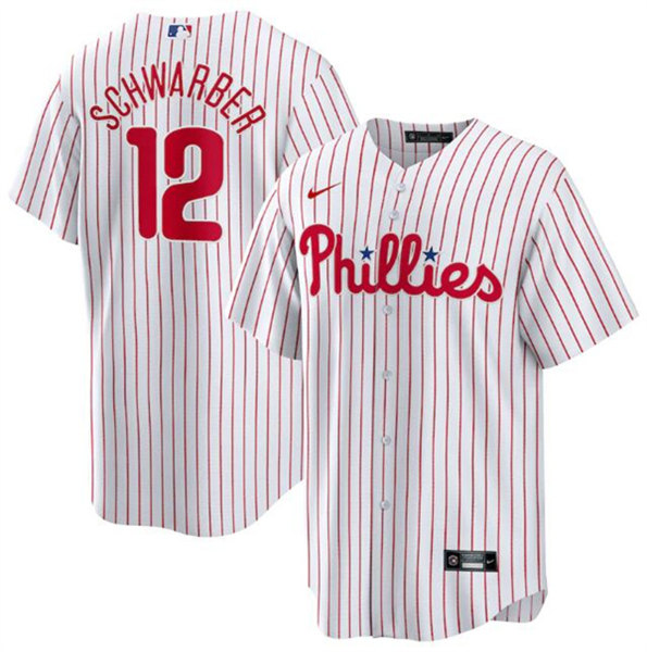 Men's Philadelphia Phillies #12 Kyle Schwarber White Cool Base Stitched Jersey - Click Image to Close